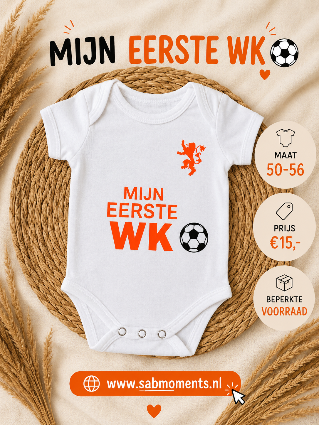 Mijn Eerste WK Rompertje Wit β½π§‘