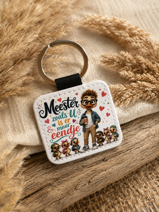 Sleutelhanger – Meester, zoals u is er maar eendje 🔑🩵